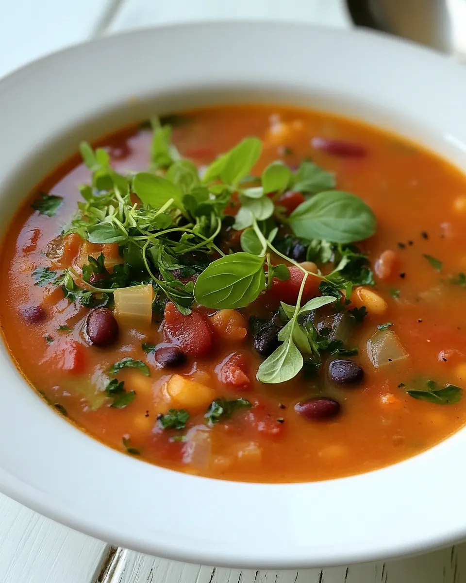 Classic Three-bean soup with fresh basil & watercress image