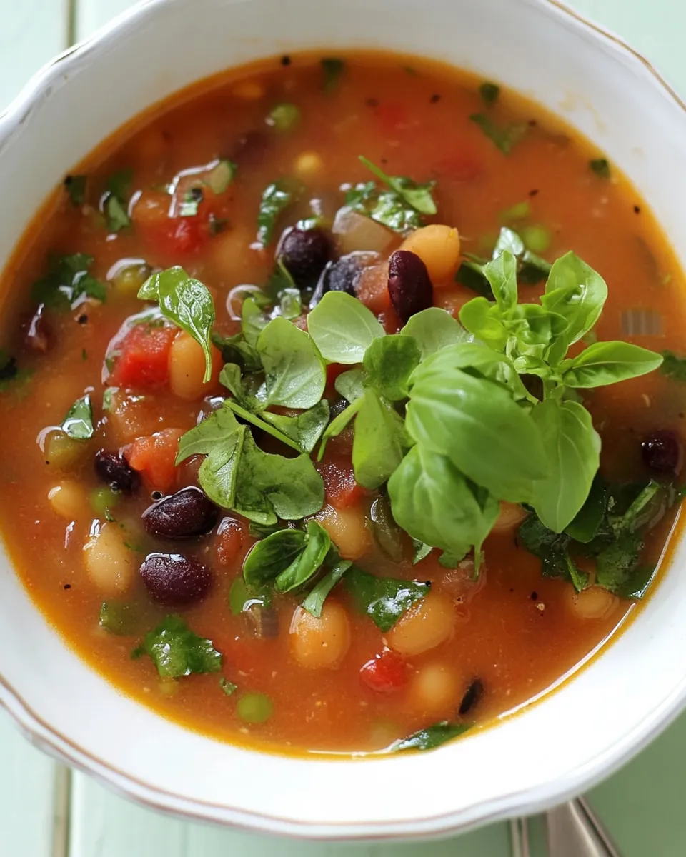 Easy Three-bean soup with fresh basil & watercress picture