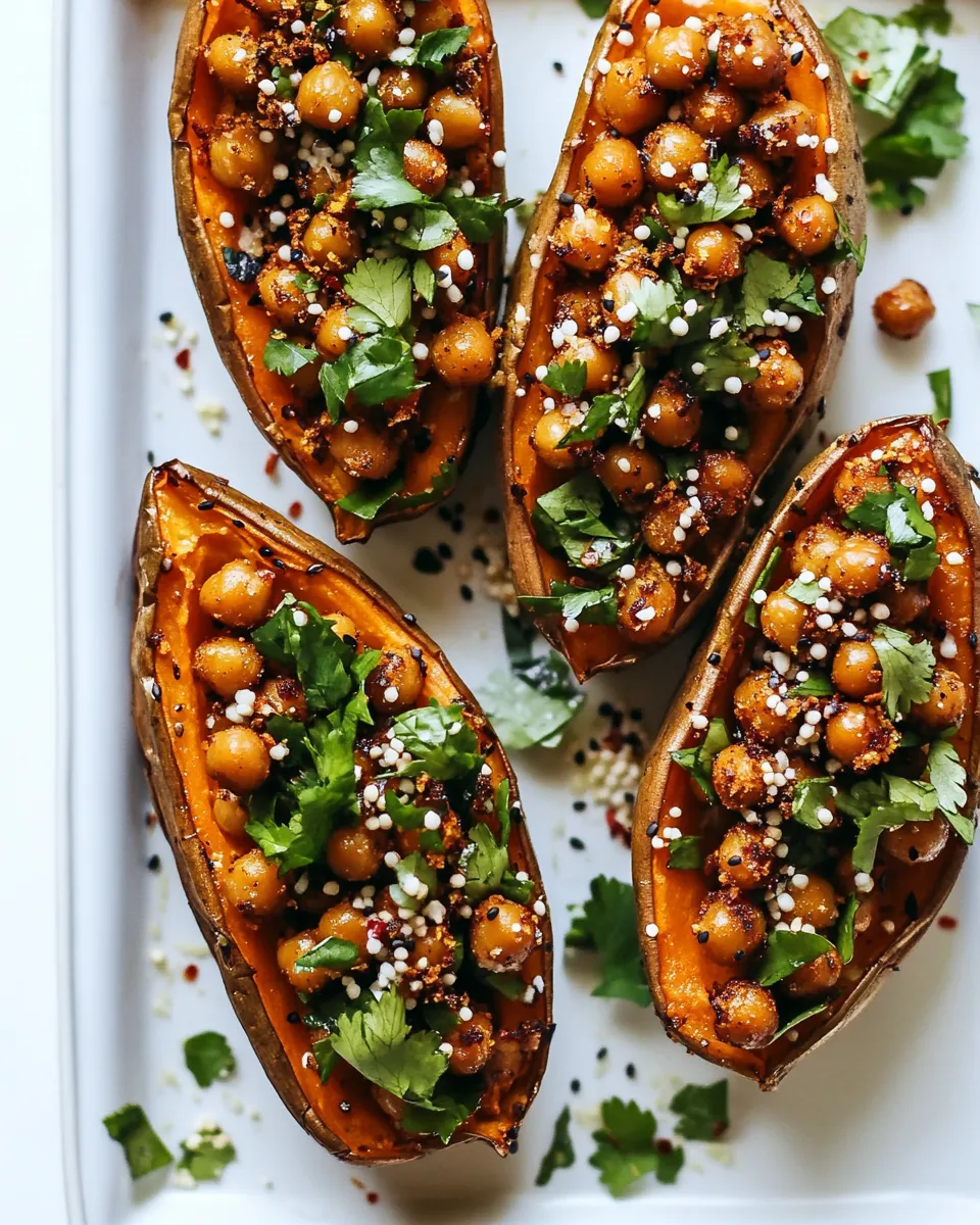 Homemade Vegan Stuffed Sweet Potatoes with Crispy Chickpeas & Tahini photo