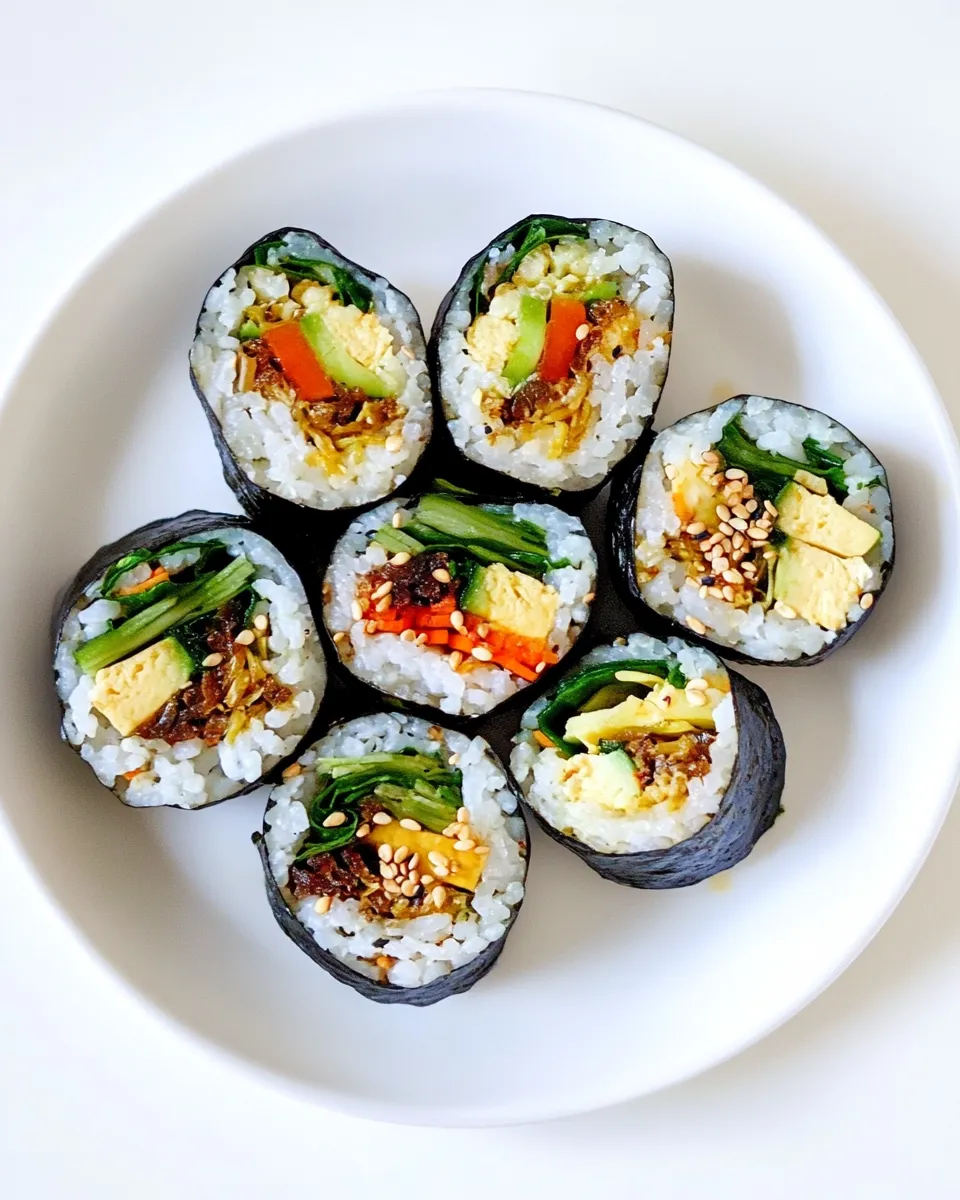 Delicious Veggie Kimbap with Bean Sprouts shot