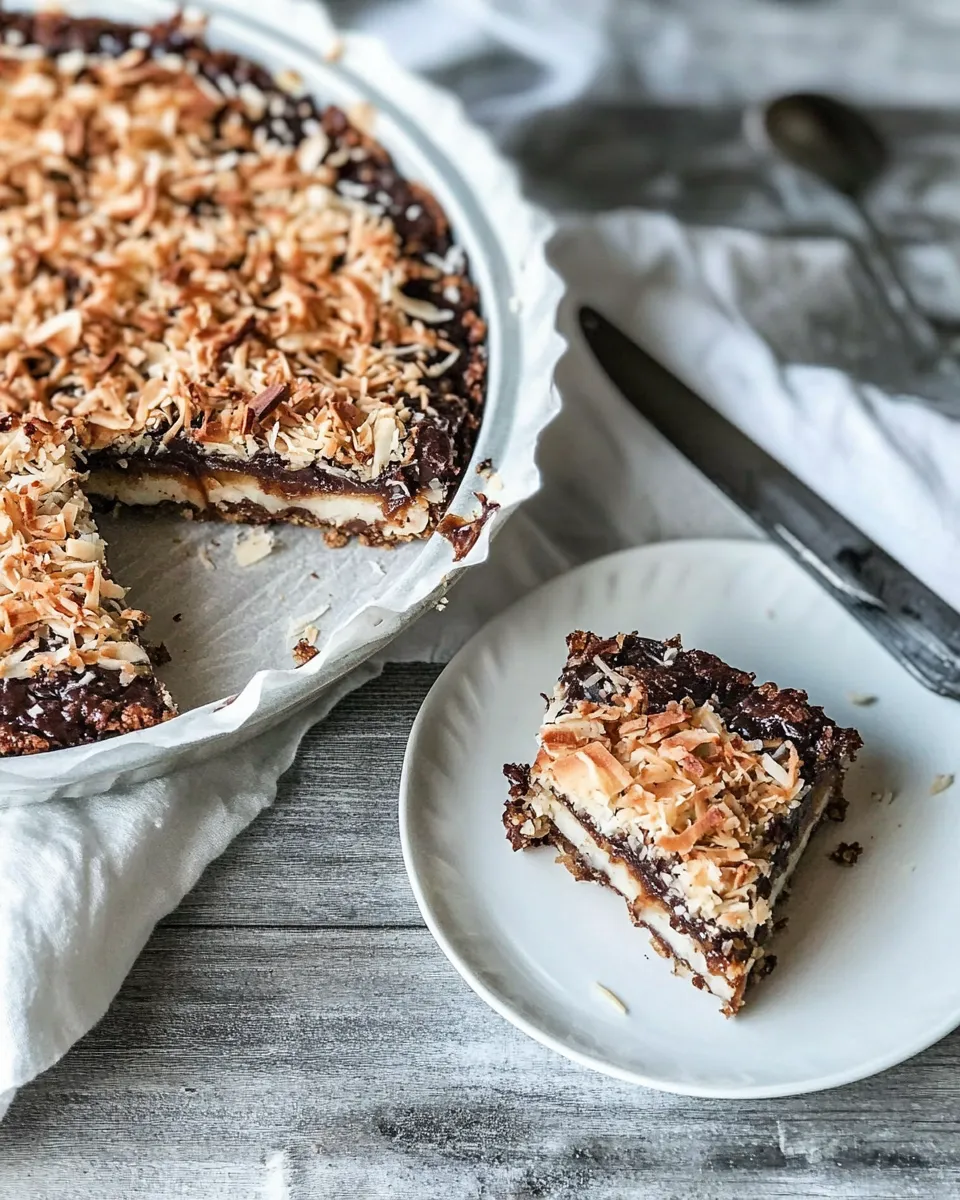 Classic Warm Toasted Caramel Coconut Gooey Chocolate Crunch Bars. image