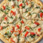 Homemade White Garlic Chicken and Vegetable Pizza photo