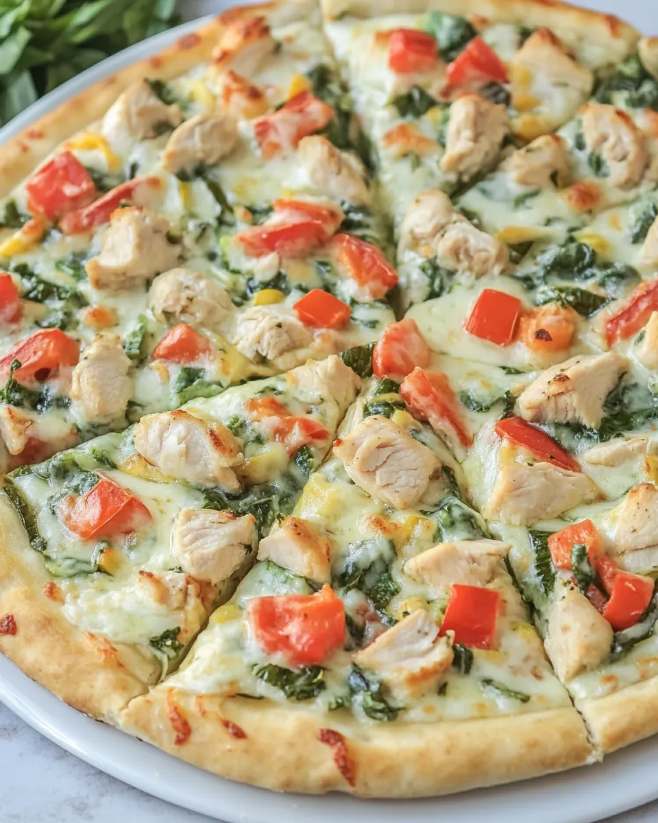 Classic White Garlic Chicken and Vegetable Pizza image