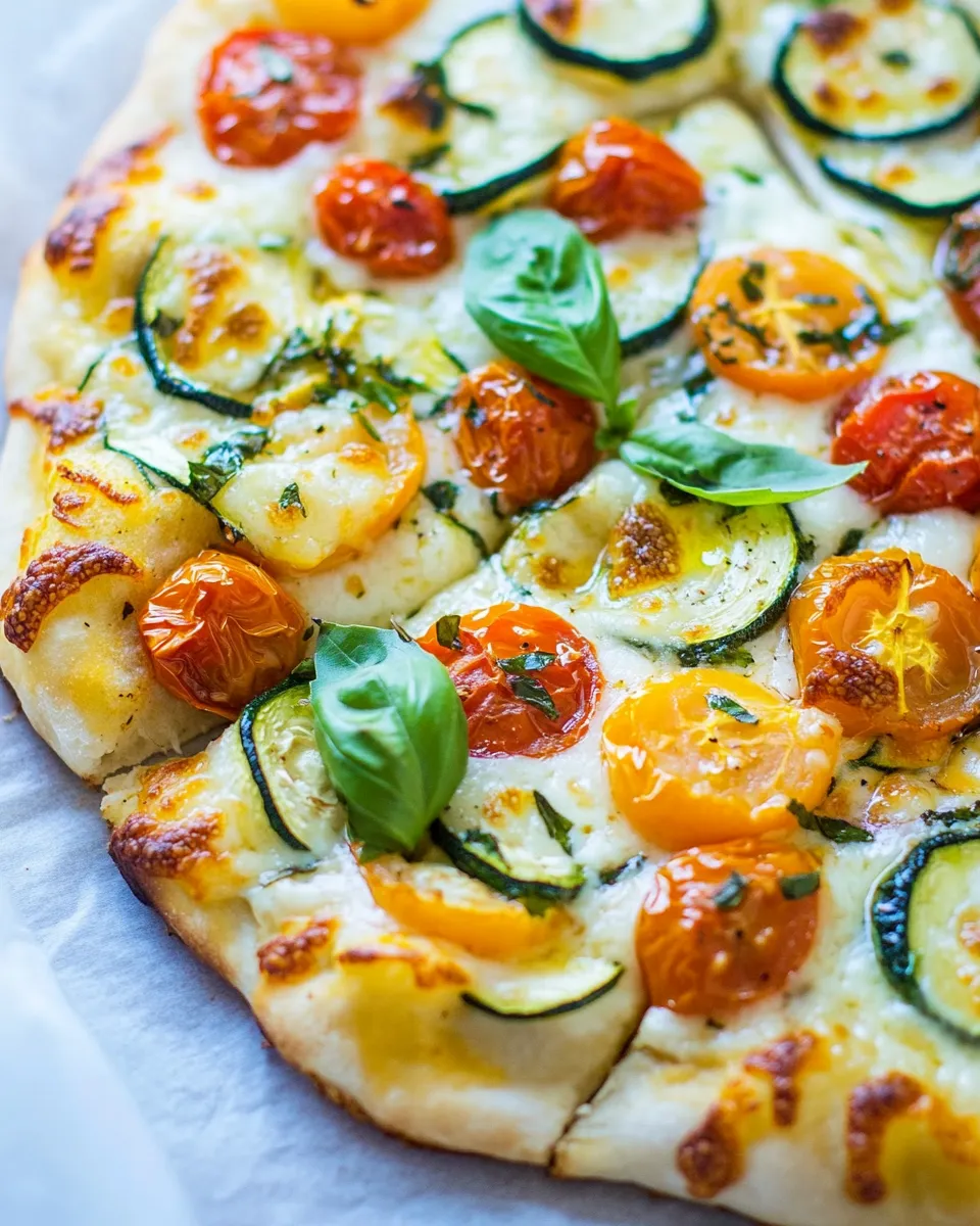 Classic White Pizza with Tomatoes, Basil, and Zucchini image