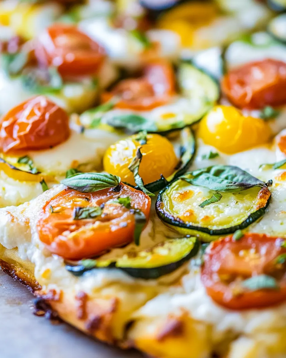 Easy White Pizza with Tomatoes, Basil, and Zucchini recipe photo