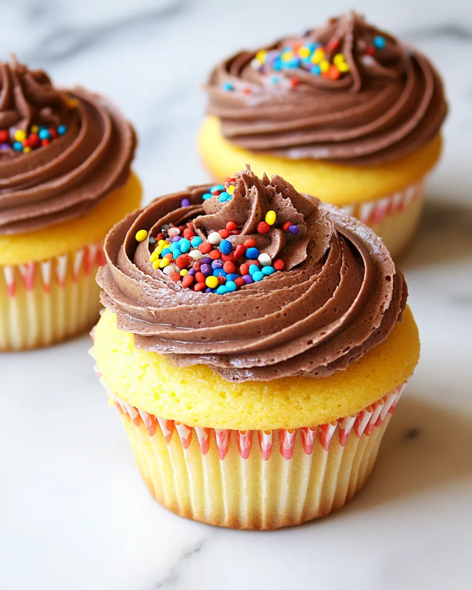 Homemade Yellow Cupcakes with Nutella Buttercream Frosting photo